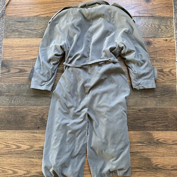 Vintage London Fog Trench Coat 8P Gray Suede Feel Zip Liner Belted Shoulder Pads - Picture 2 of 11